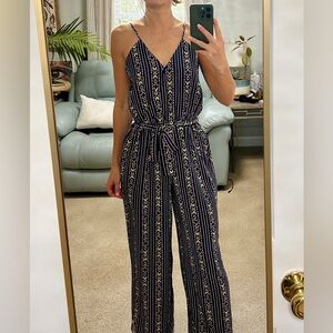 Navy Patterned Jumpsuit